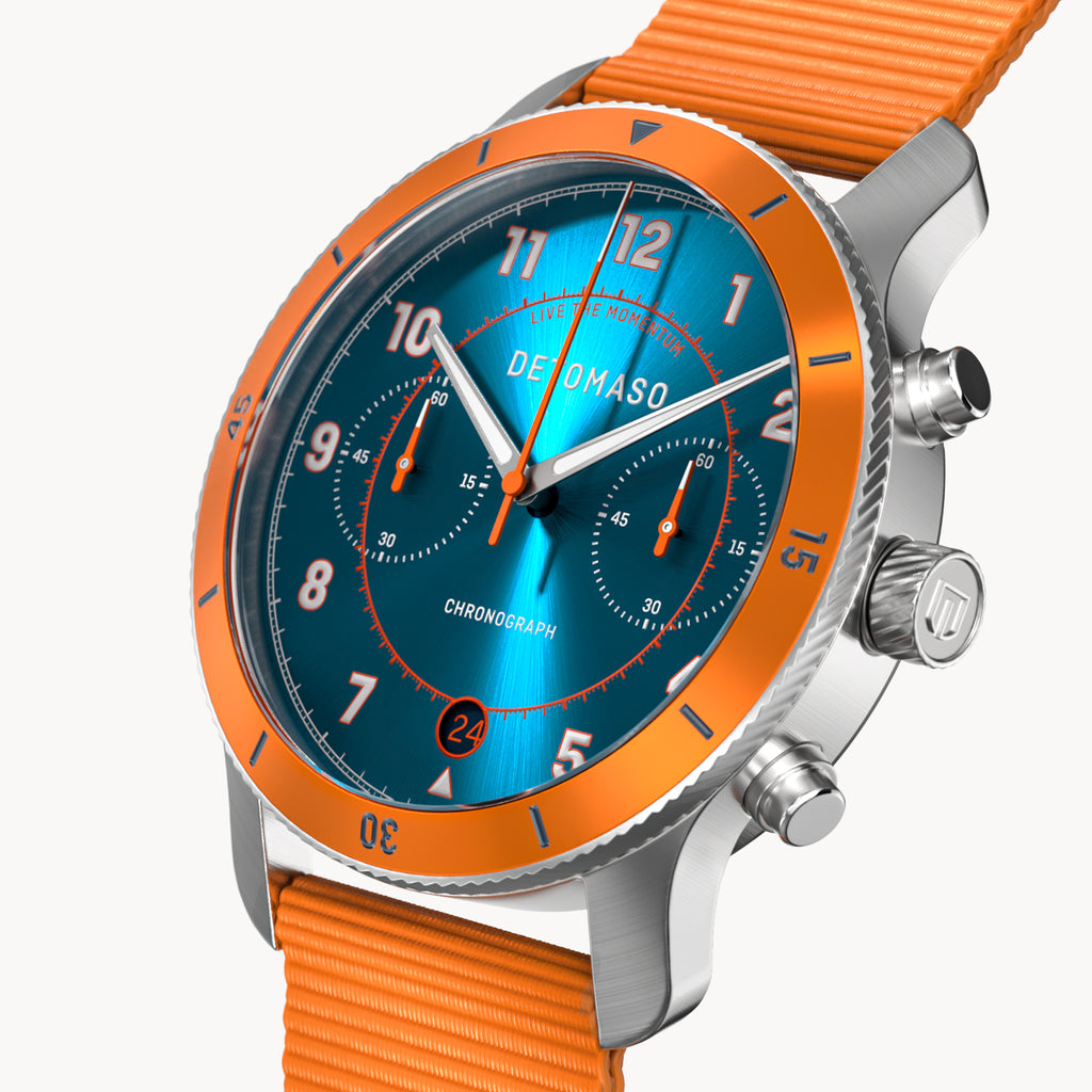 VENTURE CHRONOGRAPH BLUE ORANGE - Ocean Plastic Orange Woven - Detomaso Watches