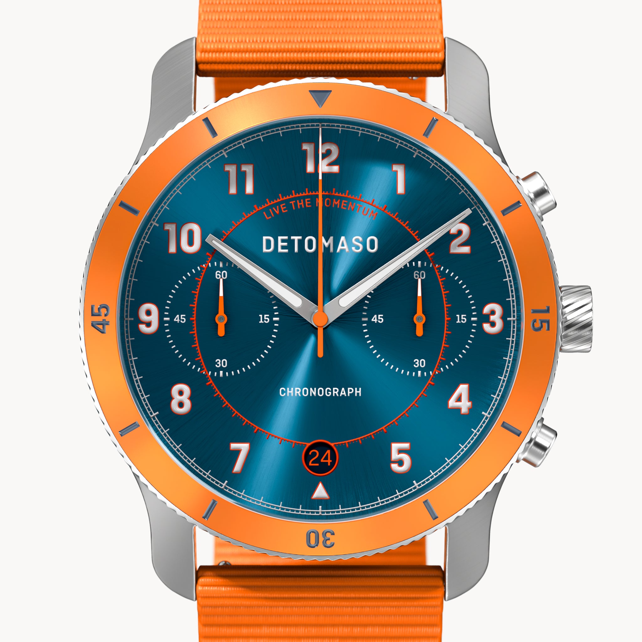 VENTURE CHRONOGRAPH BLUE ORANGE - Ocean Plastic Orange Woven - Detomaso Watches