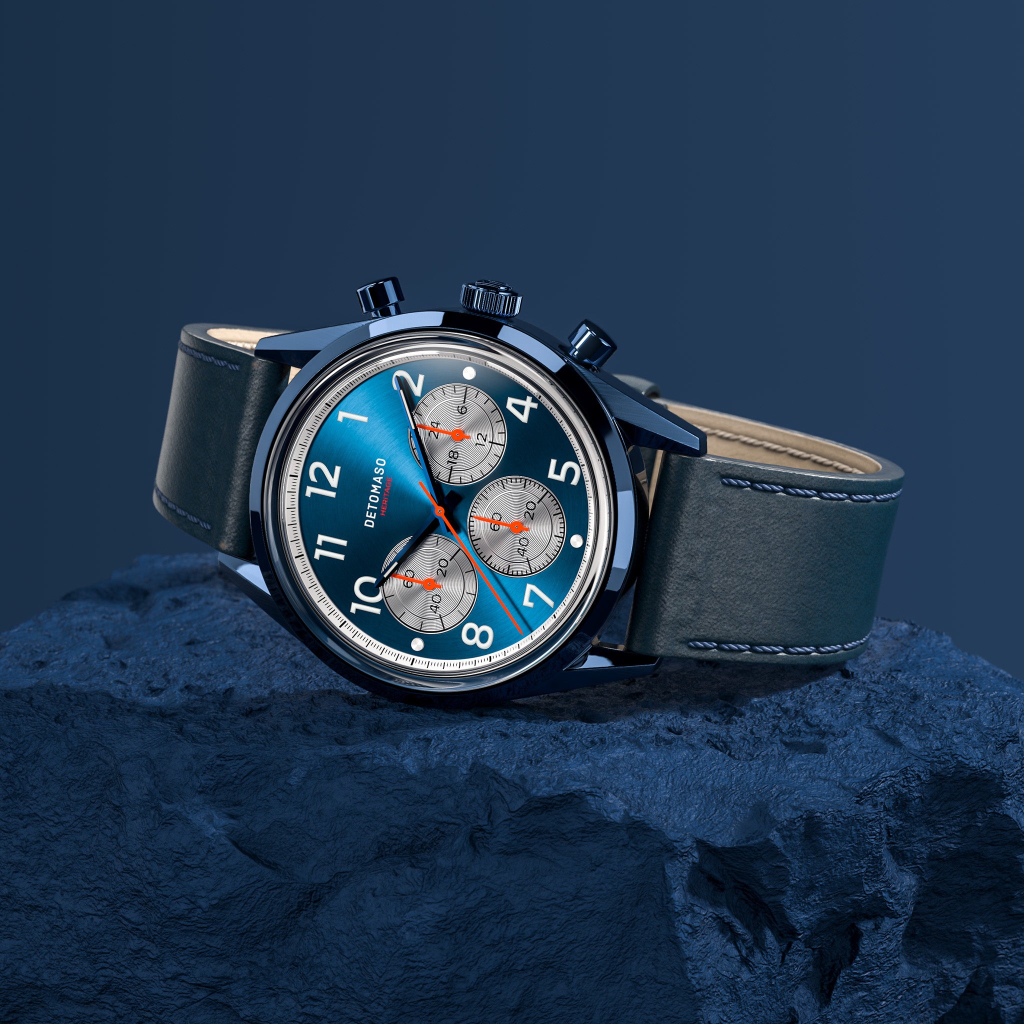 HERITAGE CHRONOGRAPH BLUE - Leather Blue Toscano - Detomaso Watches