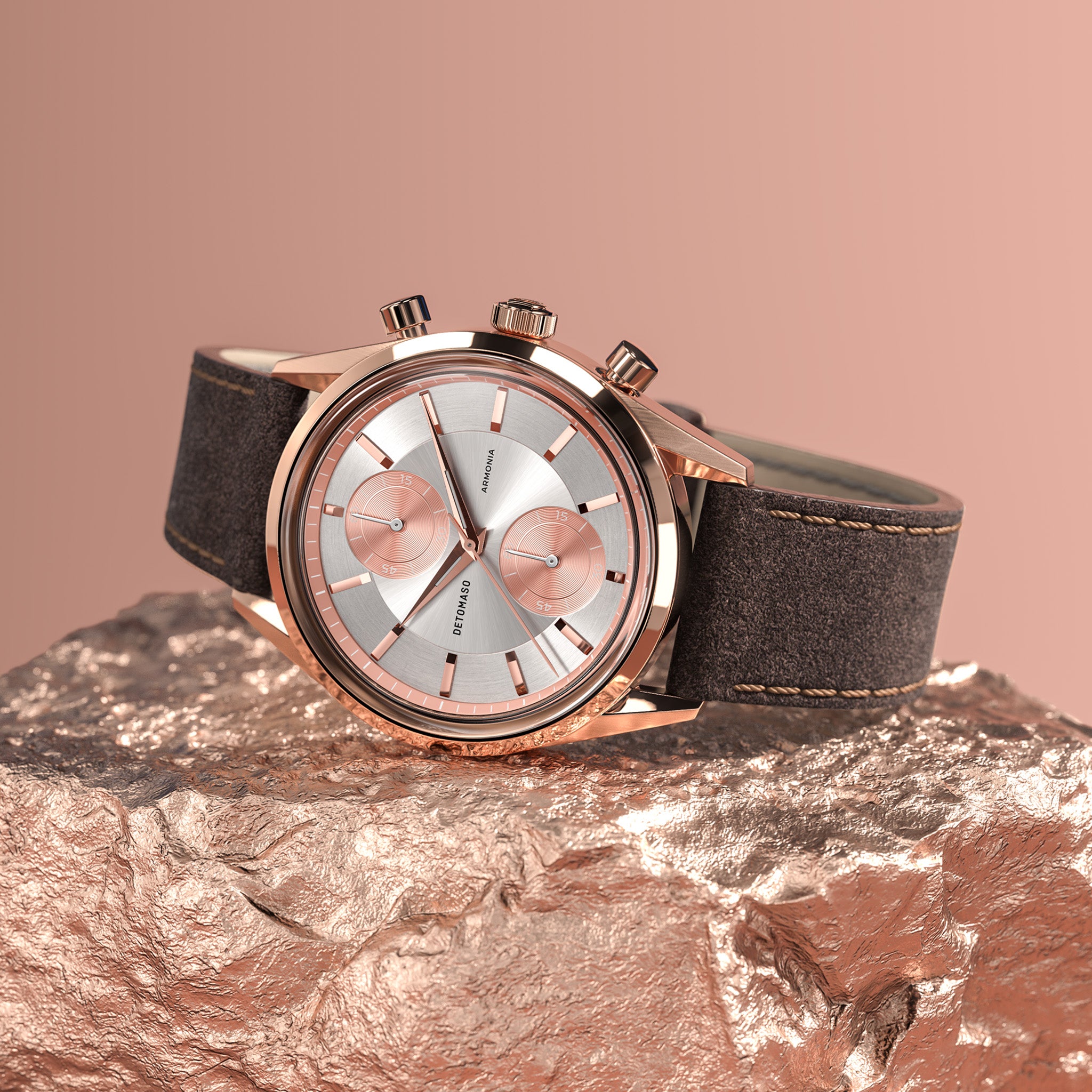 ARMONIA CHRONOGRAPH ROSE - Leather Dark Brown Soft - Detomaso Watches