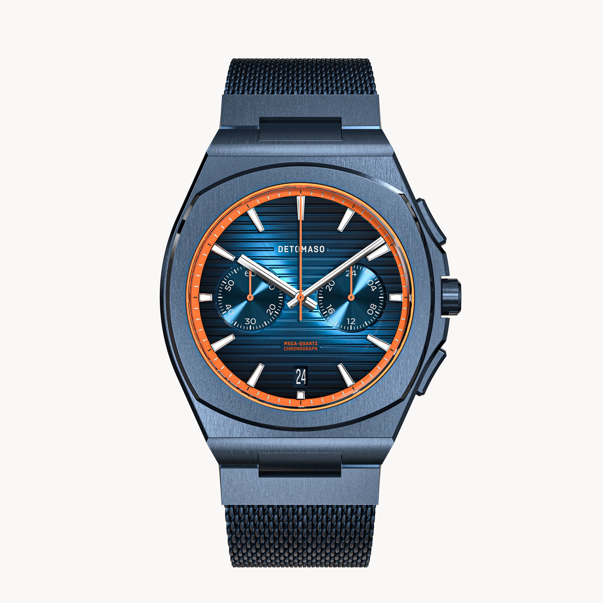 VOLTRE CHRONOGRAPH FIRST EDITION BLUE ORANGE - Mesh Blue Brushed Matte - Detomaso Watches