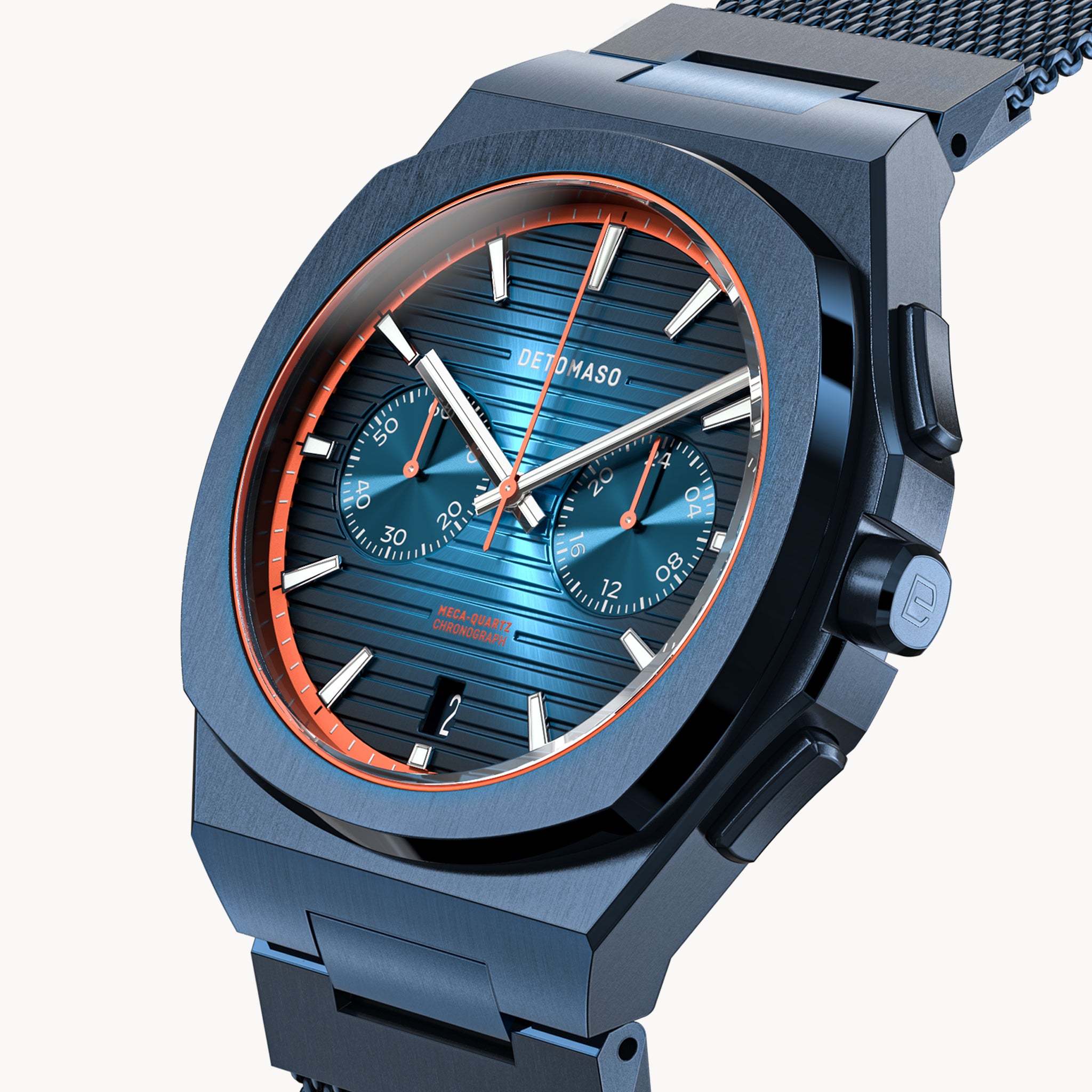 VOLTRE CHRONOGRAPH FIRST EDITION BLUE ORANGE - Mesh Blue Brushed Matte - Detomaso Watches