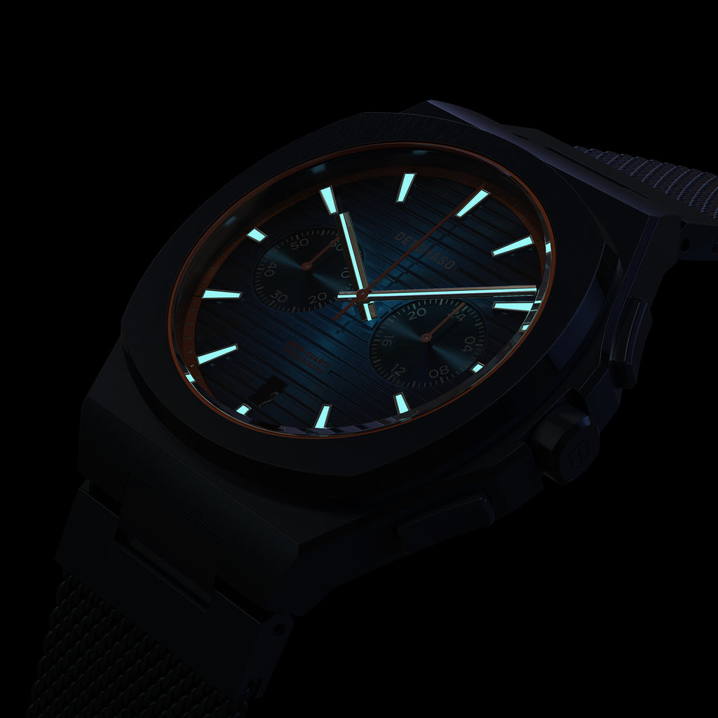 VOLTRE CHRONOGRAPH FIRST EDITION BLUE ORANGE - Mesh Blue Brushed Matte - Detomaso Watches