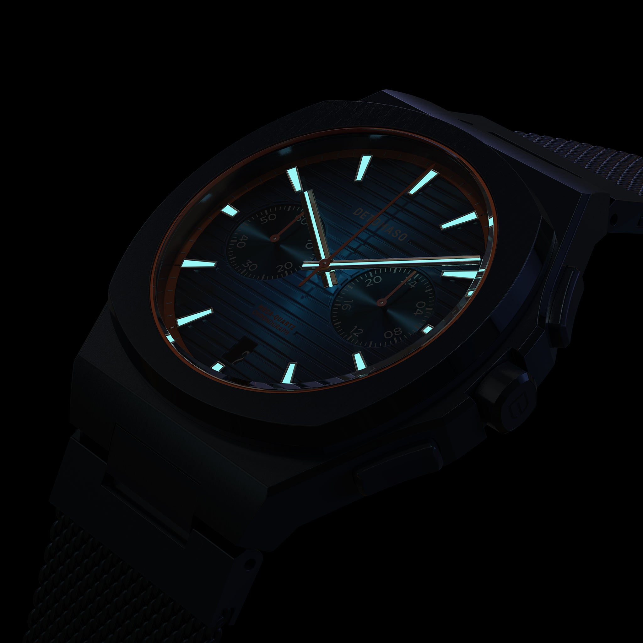VOLTRE CHRONOGRAPH FIRST EDITION BLUE ORANGE - Mesh Blue Brushed Matte - Detomaso Watches