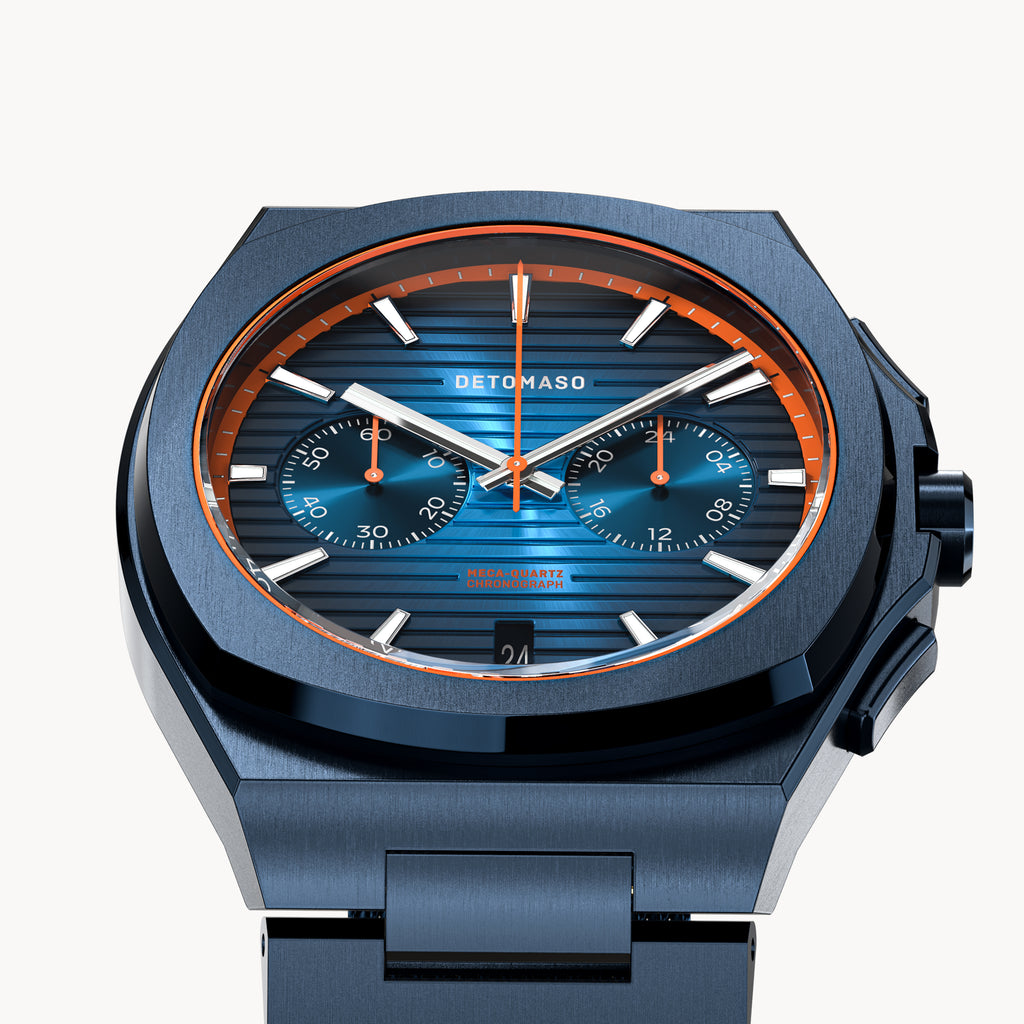 VOLTRE CHRONOGRAPH FIRST EDITION BLUE ORANGE - Mesh Blue Brushed Matte - Detomaso Watches