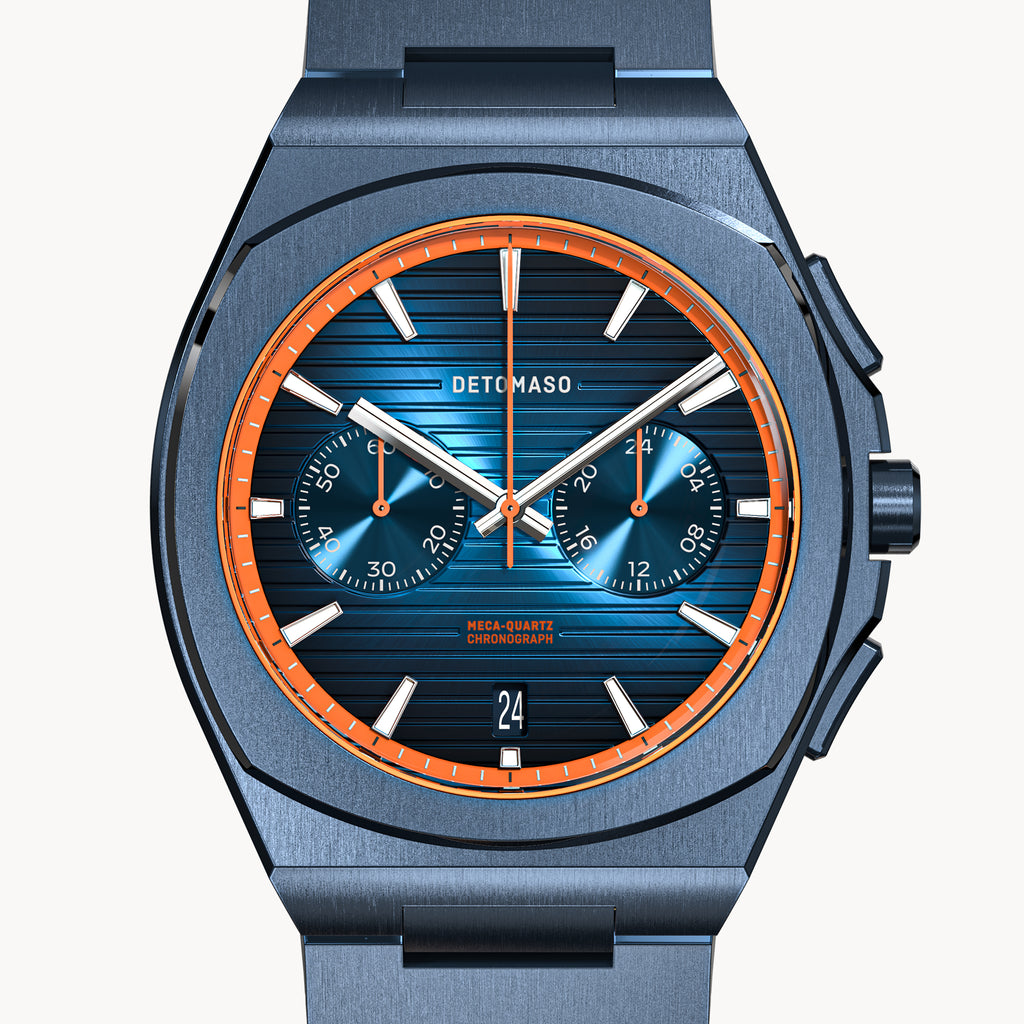 VOLTRE CHRONOGRAPH FIRST EDITION BLUE ORANGE - Mesh Blue Brushed Matte - Detomaso Watches
