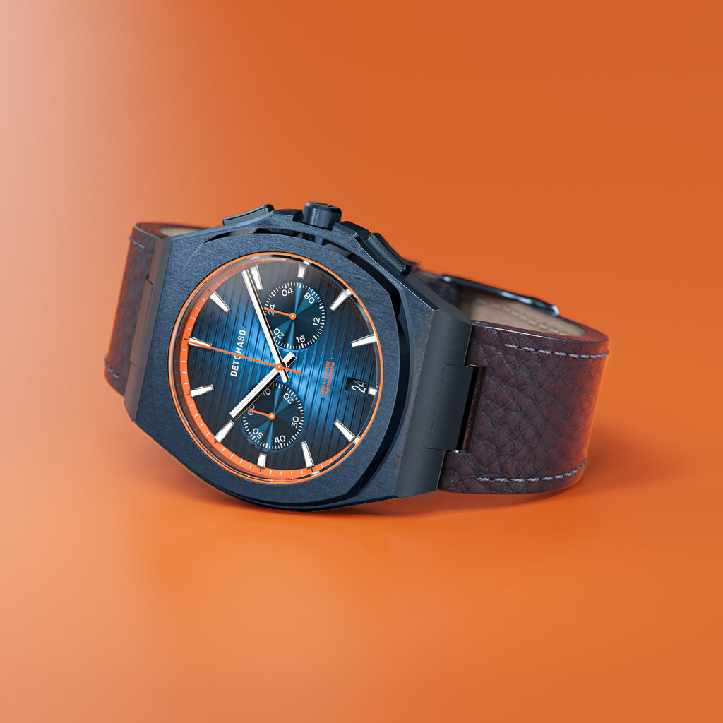 VOLTRE CHRONOGRAPH FIRST EDITION BLUE ORANGE - Leather Blue Venere - Detomaso Watches