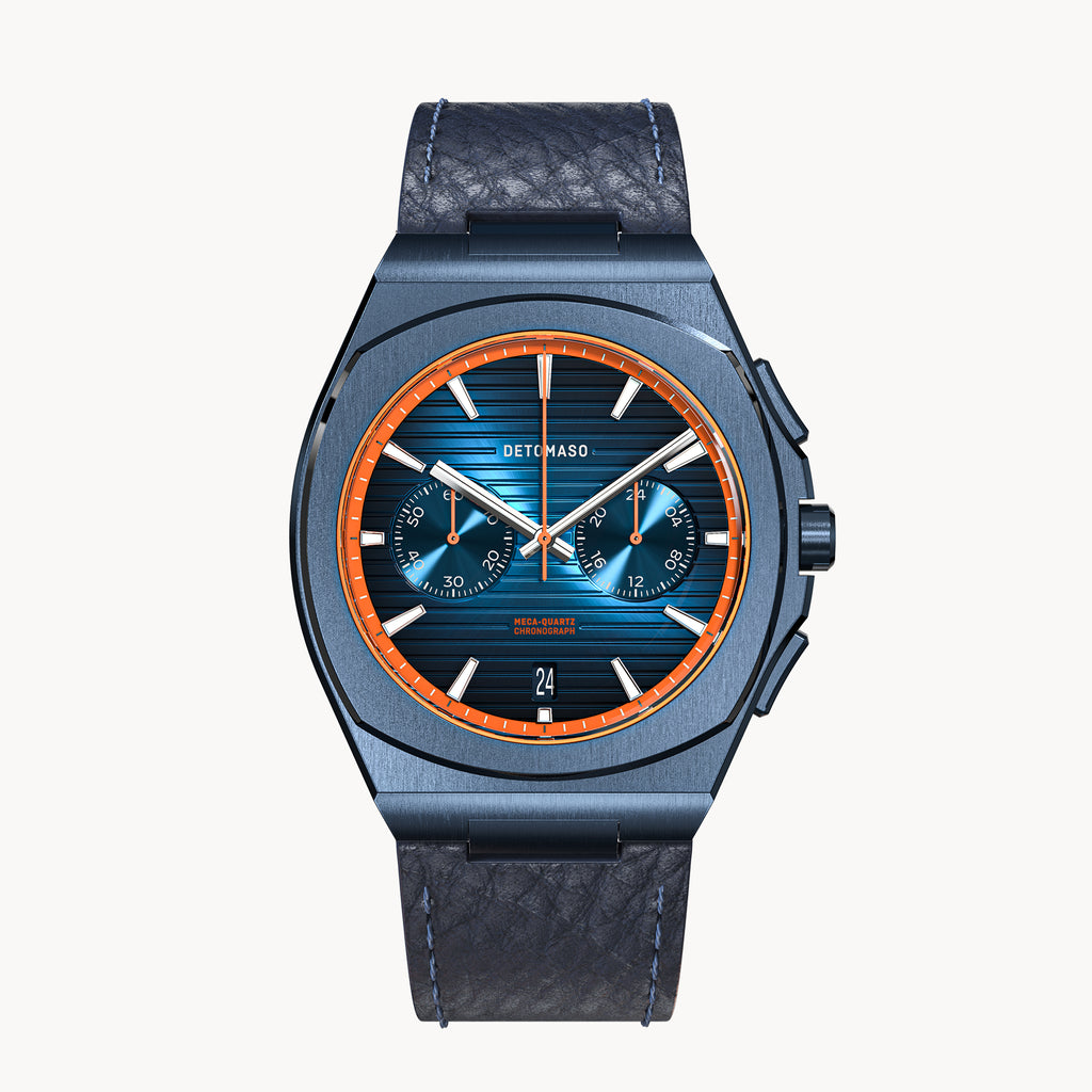 VOLTRE CHRONOGRAPH FIRST EDITION BLUE ORANGE - Leather Blue Venere - Detomaso Watches