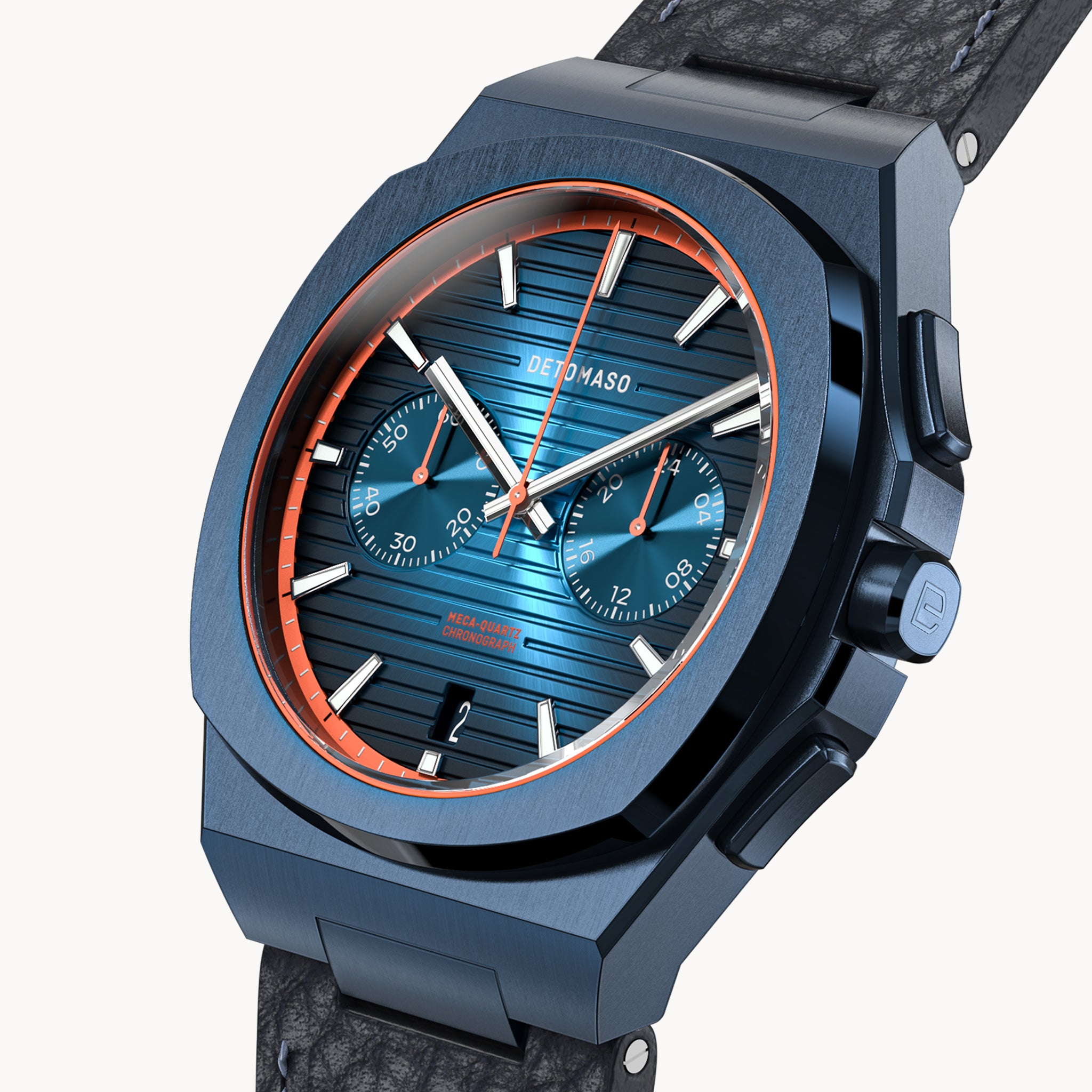 VOLTRE CHRONOGRAPH FIRST EDITION BLUE ORANGE - Leather Blue Venere - Detomaso Watches