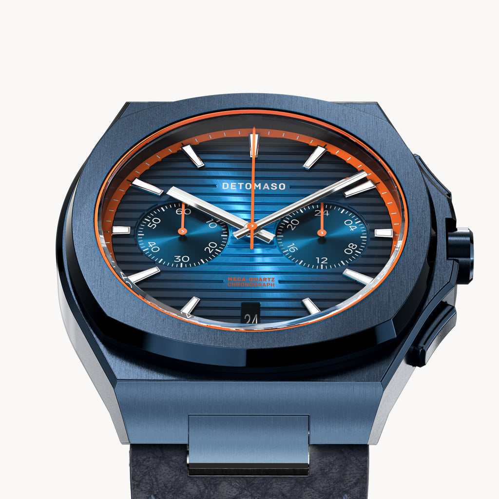 VOLTRE CHRONOGRAPH FIRST EDITION BLUE ORANGE - Leather Blue Venere - Detomaso Watches