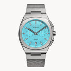 VOLTRE CHRONOGRAPH FIRST EDITION MINTY BLUE - Mesh Silver Brushed - Detomaso Watches