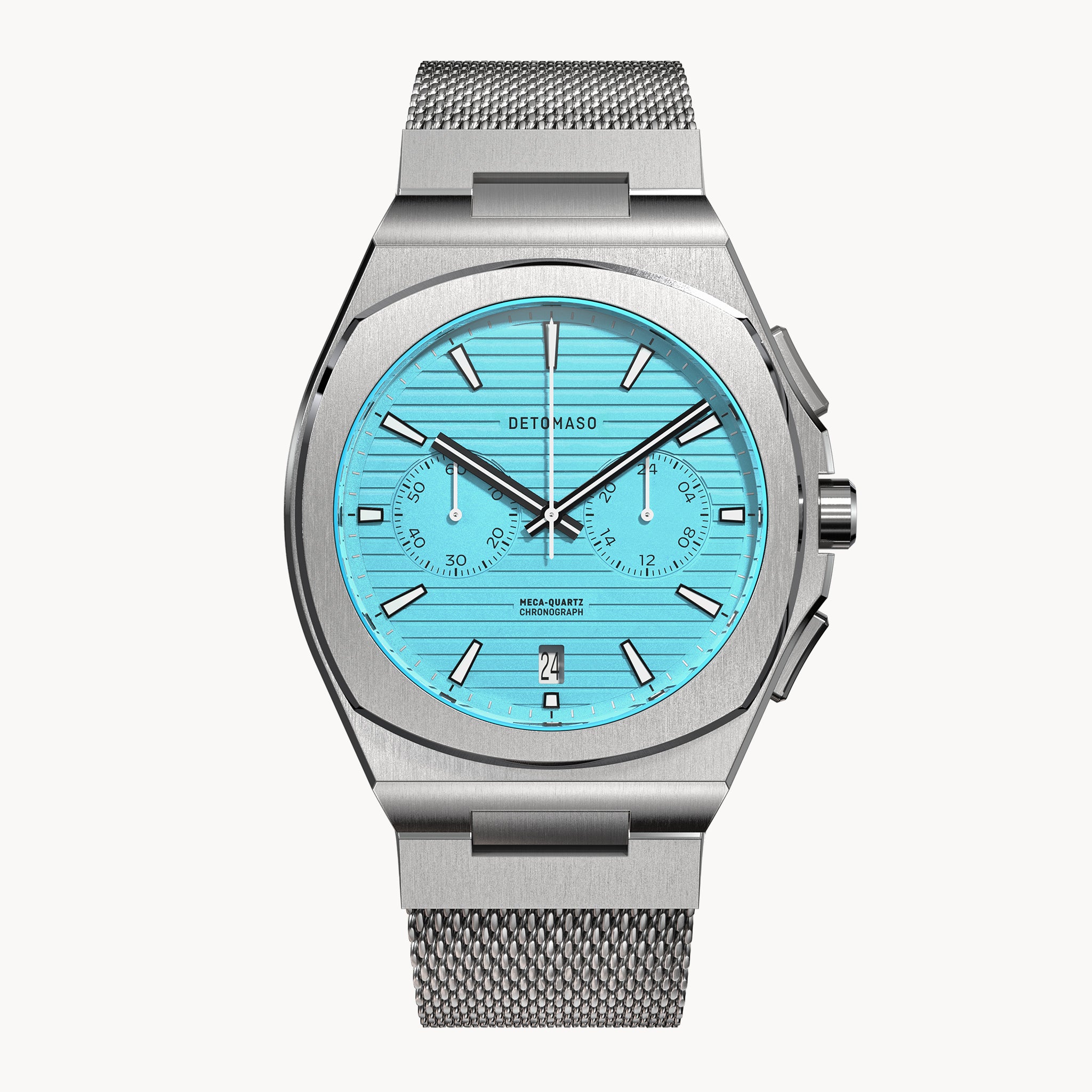 VOLTRE CHRONOGRAPH FIRST EDITION MINTY BLUE - Mesh Silver Brushed - Detomaso Watches