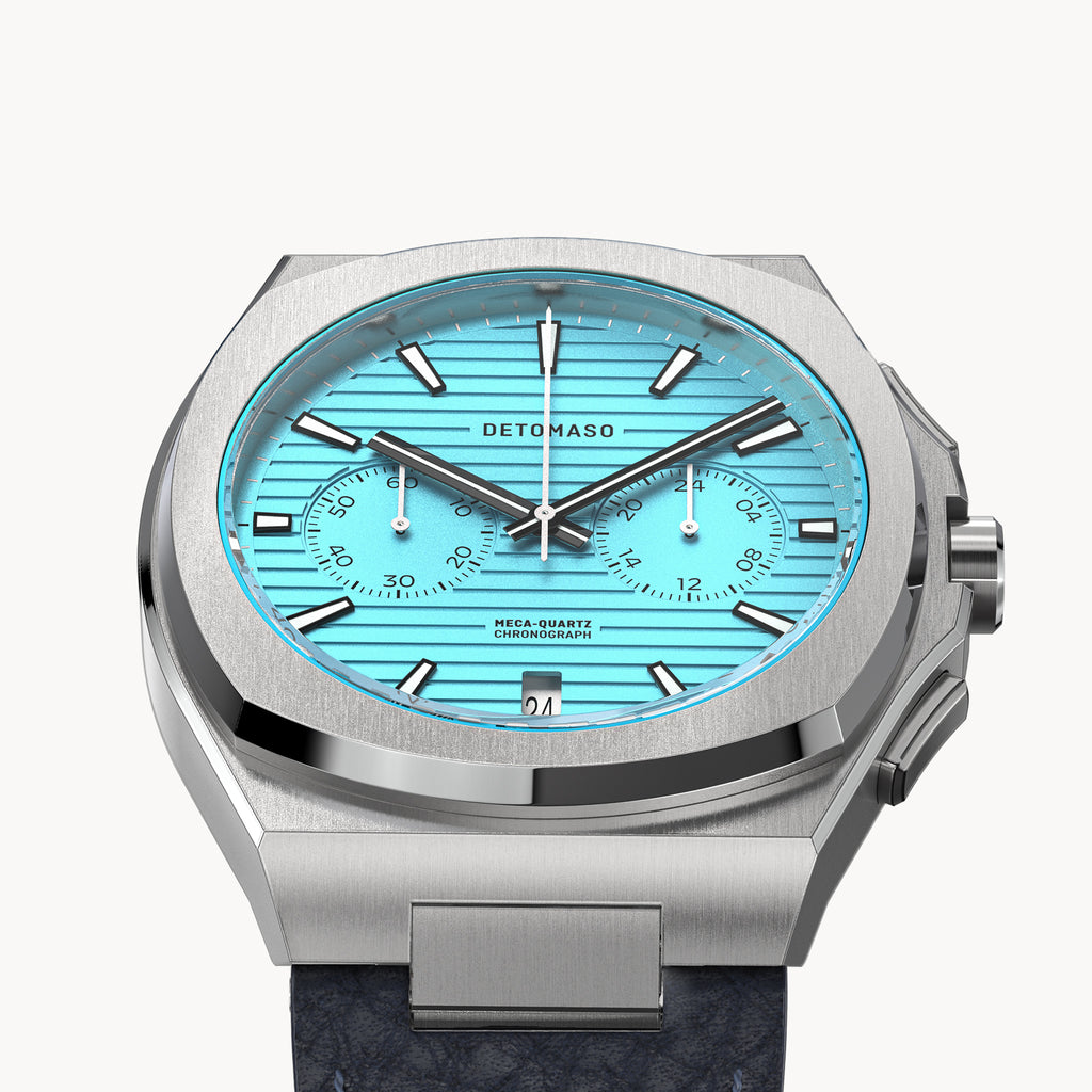 VOLTRE CHRONOGRAPH FIRST EDITION MINTY BLUE - Leather Blue Venere - Detomaso Watches