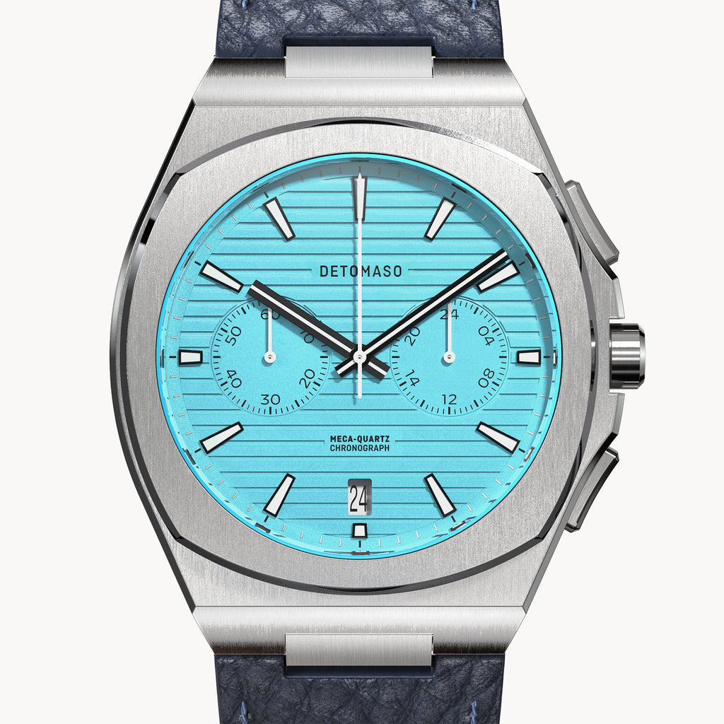 VOLTRE CHRONOGRAPH FIRST EDITION MINTY BLUE - Leather Blue Venere - Detomaso Watches