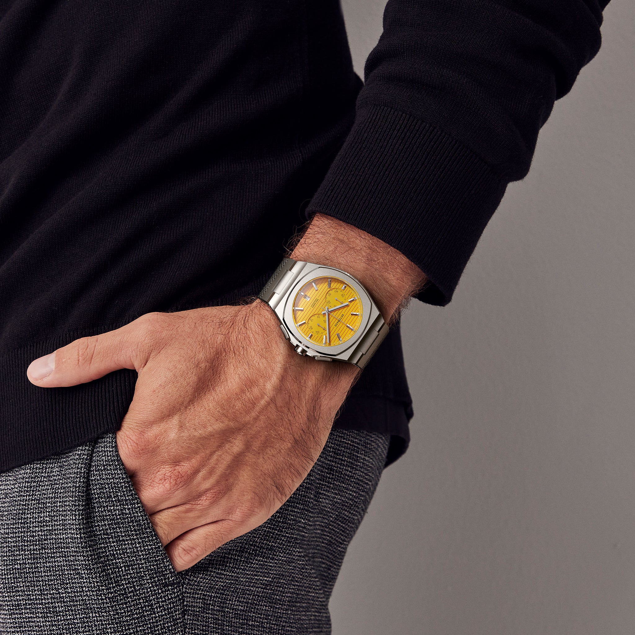 VOLTRE CHRONOGRAPH FIRST EDITION GIALLO - Mesh Silver Brushed - Detomaso Watches