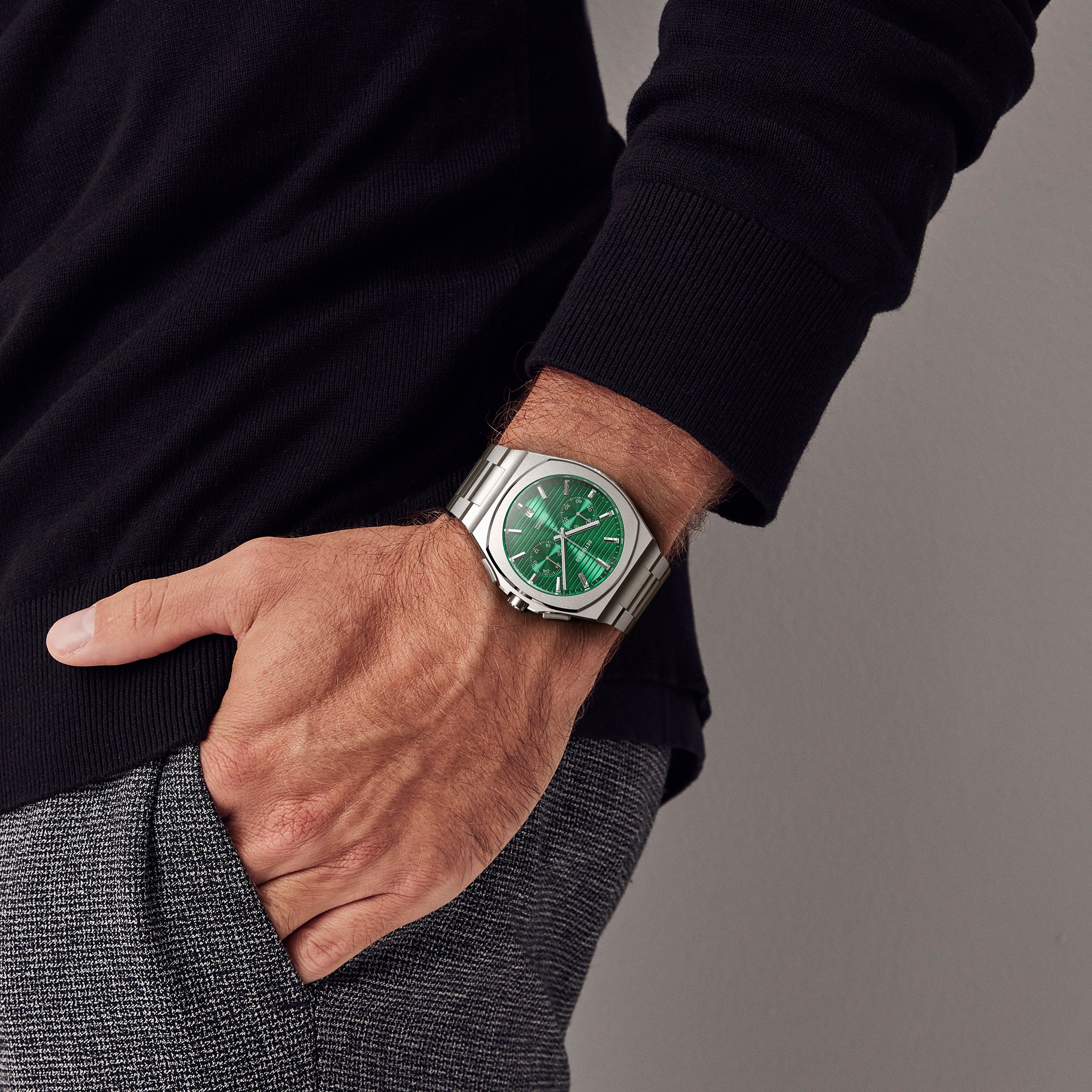 VOLTRE CHRONOGRAPH FIRST EDITION GREEN - Stainless steel Silver Matte - Detomaso Watches