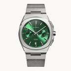 VOLTRE CHRONOGRAPH FIRST EDITION GREEN - Mesh Silver Brushed - Detomaso Watches