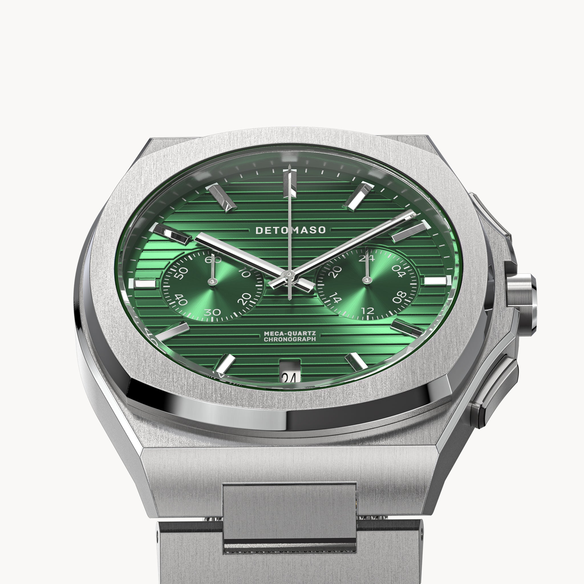 VOLTRE CHRONOGRAPH FIRST EDITION GREEN - Mesh Silver Brushed - Detomaso Watches
