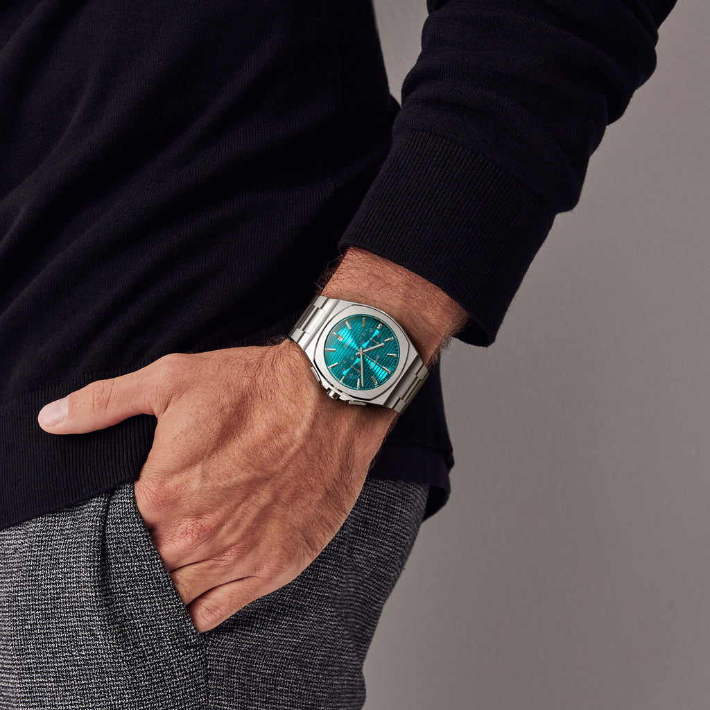 VOLTRE CHRONO PETROL - Stainless steel Silver Matte - Detomaso Watches