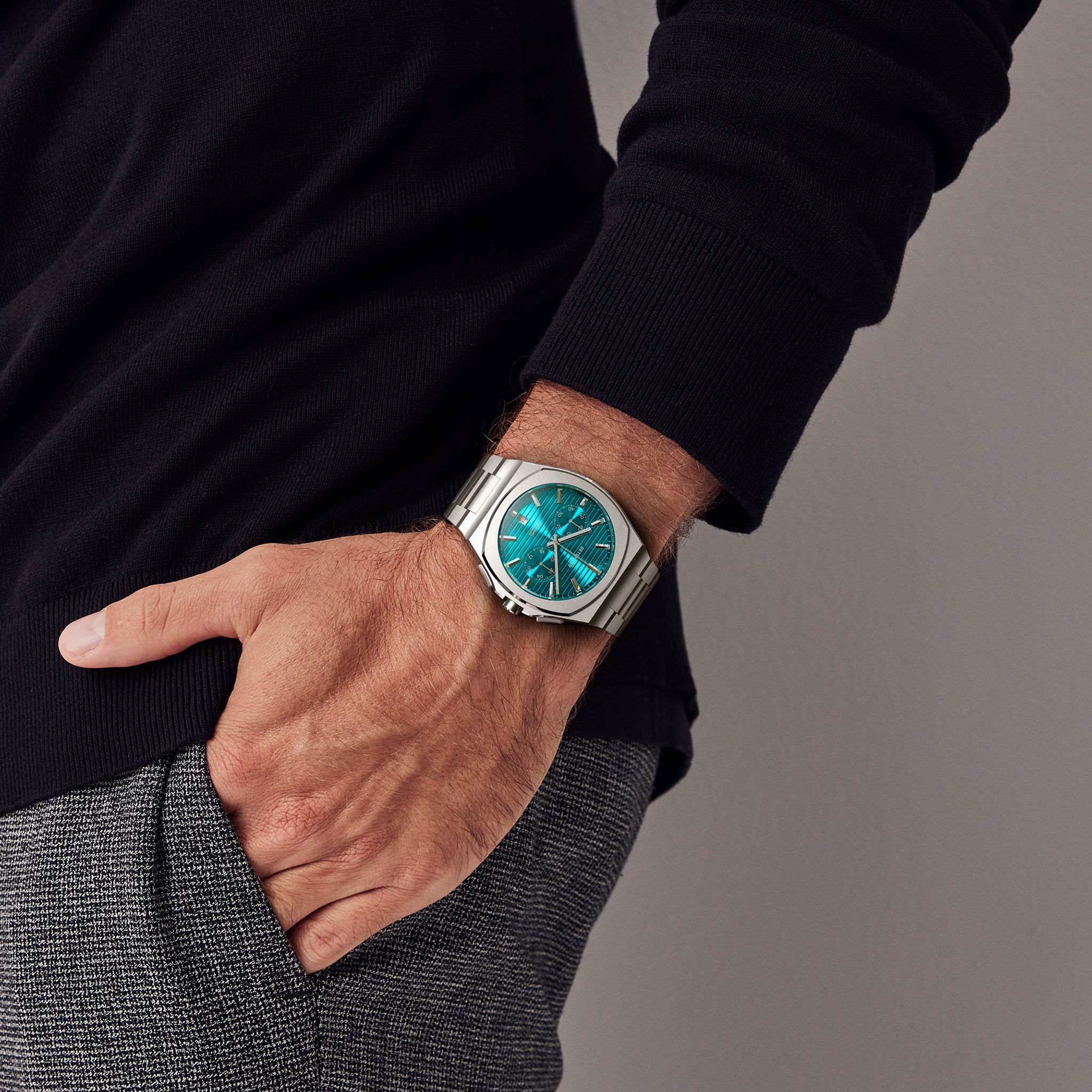 VOLTRE CHRONO PETROL - Stainless steel Silver Matte - Detomaso Watches