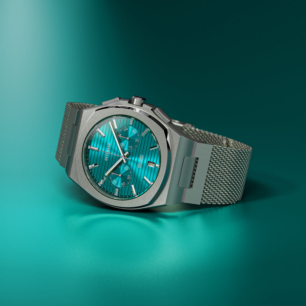 VOLTRE CHRONO PETROL - Mesh Silver Brushed - Detomaso Watches