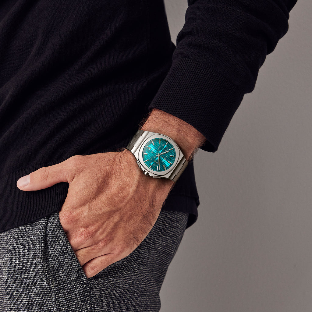 VOLTRE CHRONO PETROL - Mesh Silver Brushed - Detomaso Watches