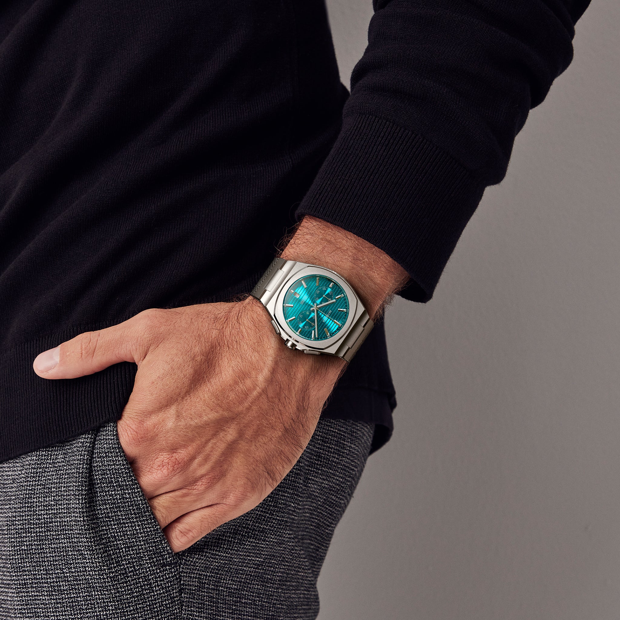 VOLTRE CHRONO PETROL - Mesh Silver Brushed - Detomaso Watches
