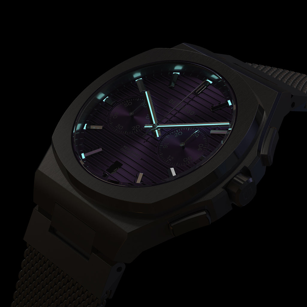 VOLTRE CHRONO PURPLE - Mesh Silver Brushed - Detomaso Watches