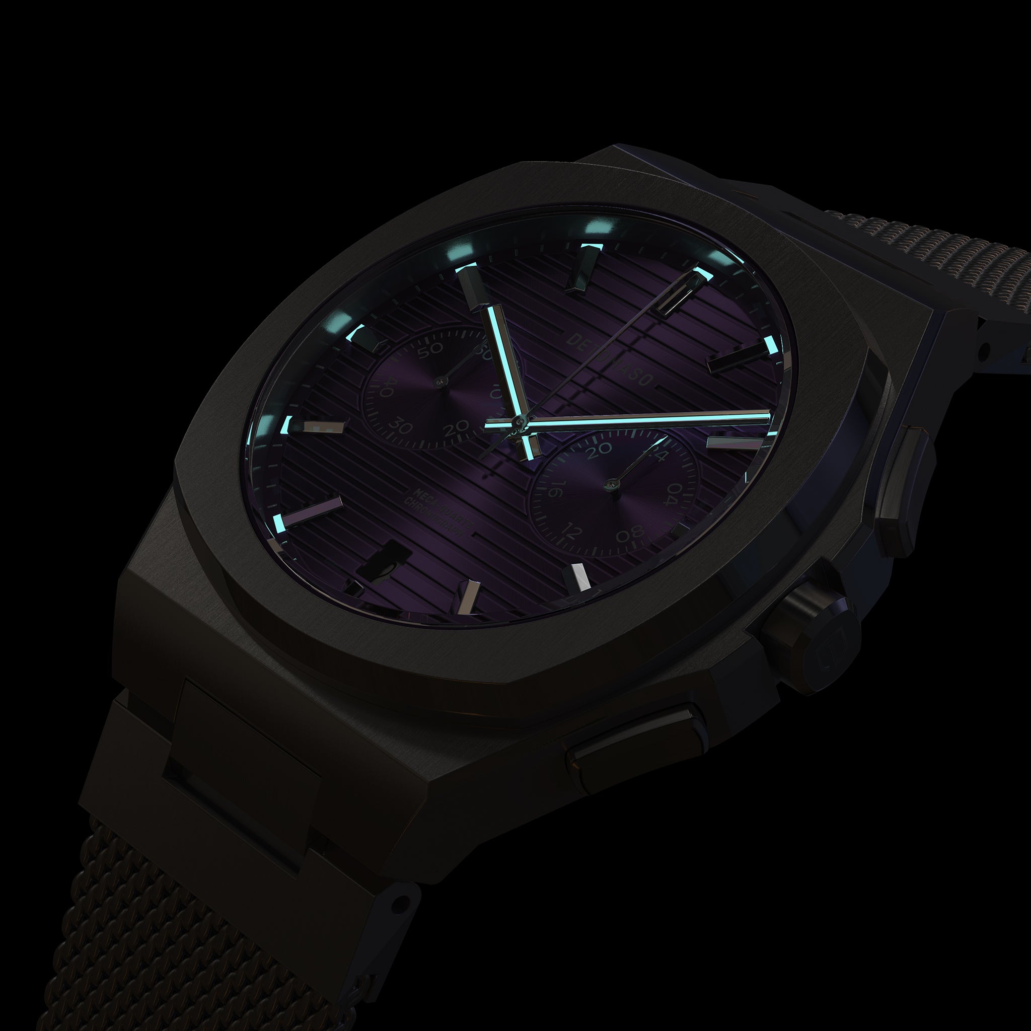 VOLTRE CHRONO PURPLE - Mesh Silver Brushed - Detomaso Watches