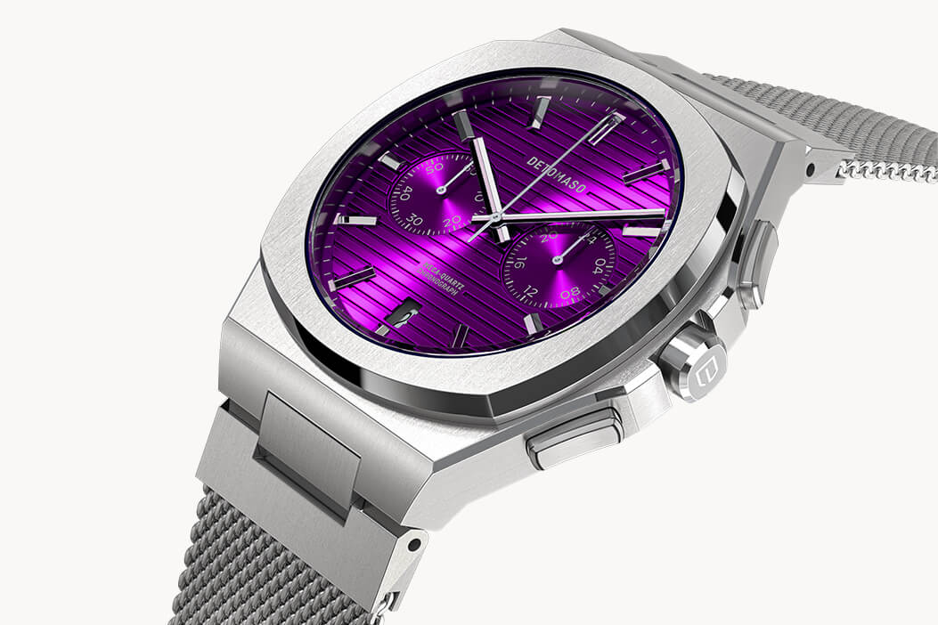 VOLTRE CHRONO PURPLE Mesh Silver Brushed – Detomaso Watches