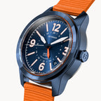 AVIATORE AUTOMATIC GMT
 BLUE ORANGE
 - Ocean Plastic Orange Woven - Detomaso Watches