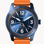 AVIATORE AUTOMATIC GMT
 BLUE ORANGE
 - Ocean Plastic Orange Woven - Detomaso Watches