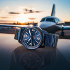 AVIATORE AUTOMATIC GMT
 BLUE ORANGE
 - Stainless steel Blue Brushed - Detomaso Watches
