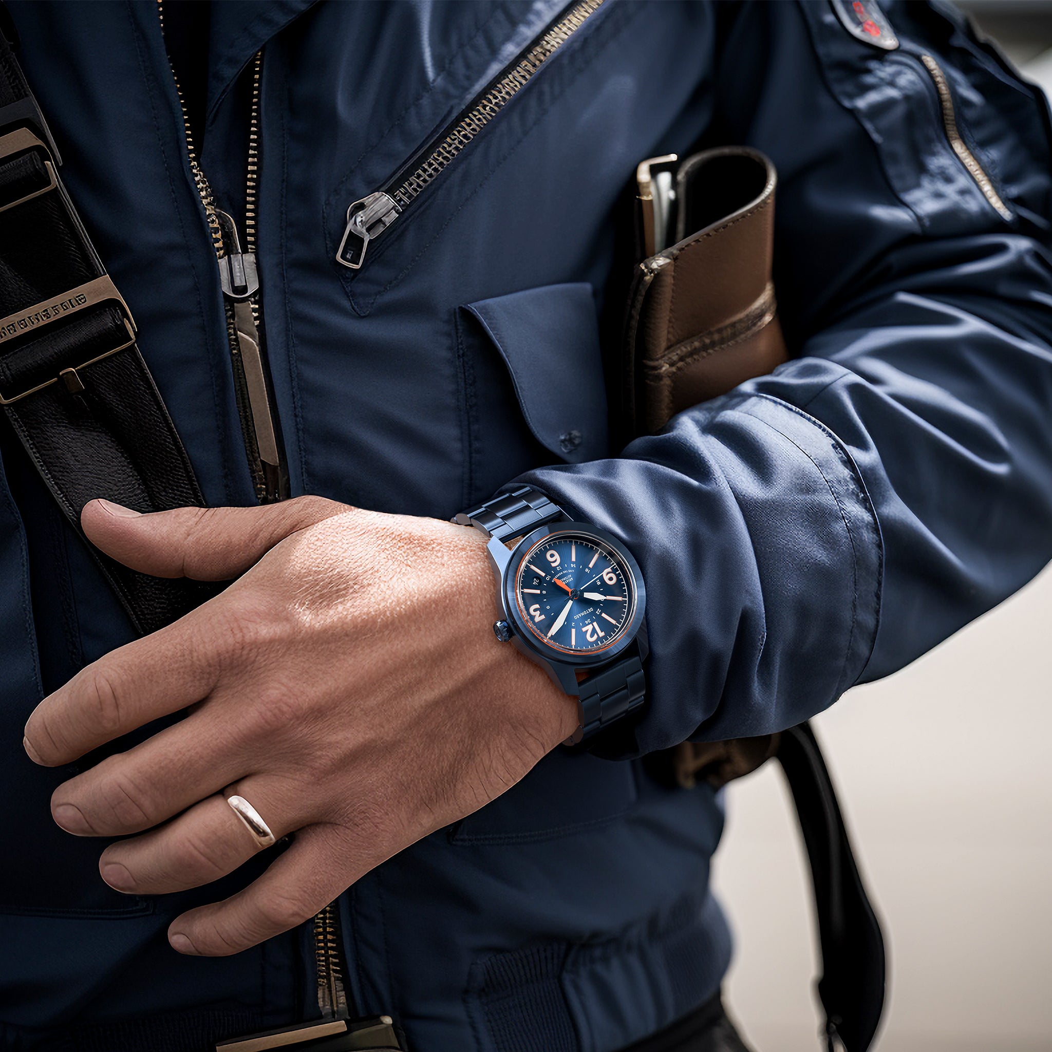 AVIATORE AUTOMATIC GMT
 BLUE ORANGE
 - Stainless steel Blue Brushed - Detomaso Watches