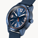 AVIATORE AUTOMATIC GMT
 BLUE ORANGE
 - Ocean Plastic Dark blue Woven - Detomaso Watches