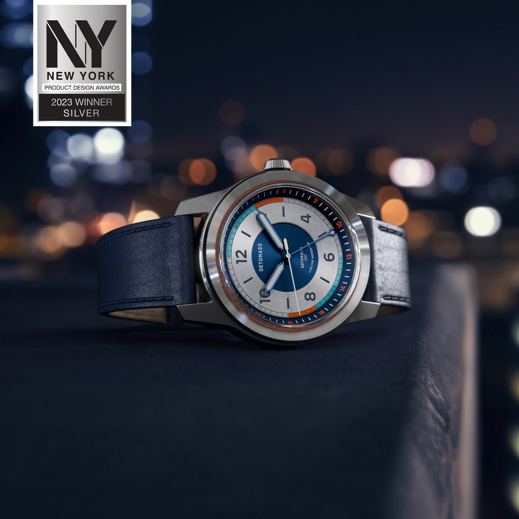 URBAN EXPLORER AUTOMATIC GMT
 SILVER BLUE
 - Leather Blue Toscano - Detomaso Watches
