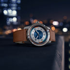 URBAN EXPLORER AUTOMATIC GMT
 SILVER BLUE
 - Vegan Apple Leather Brown Smooth - Detomaso Watches