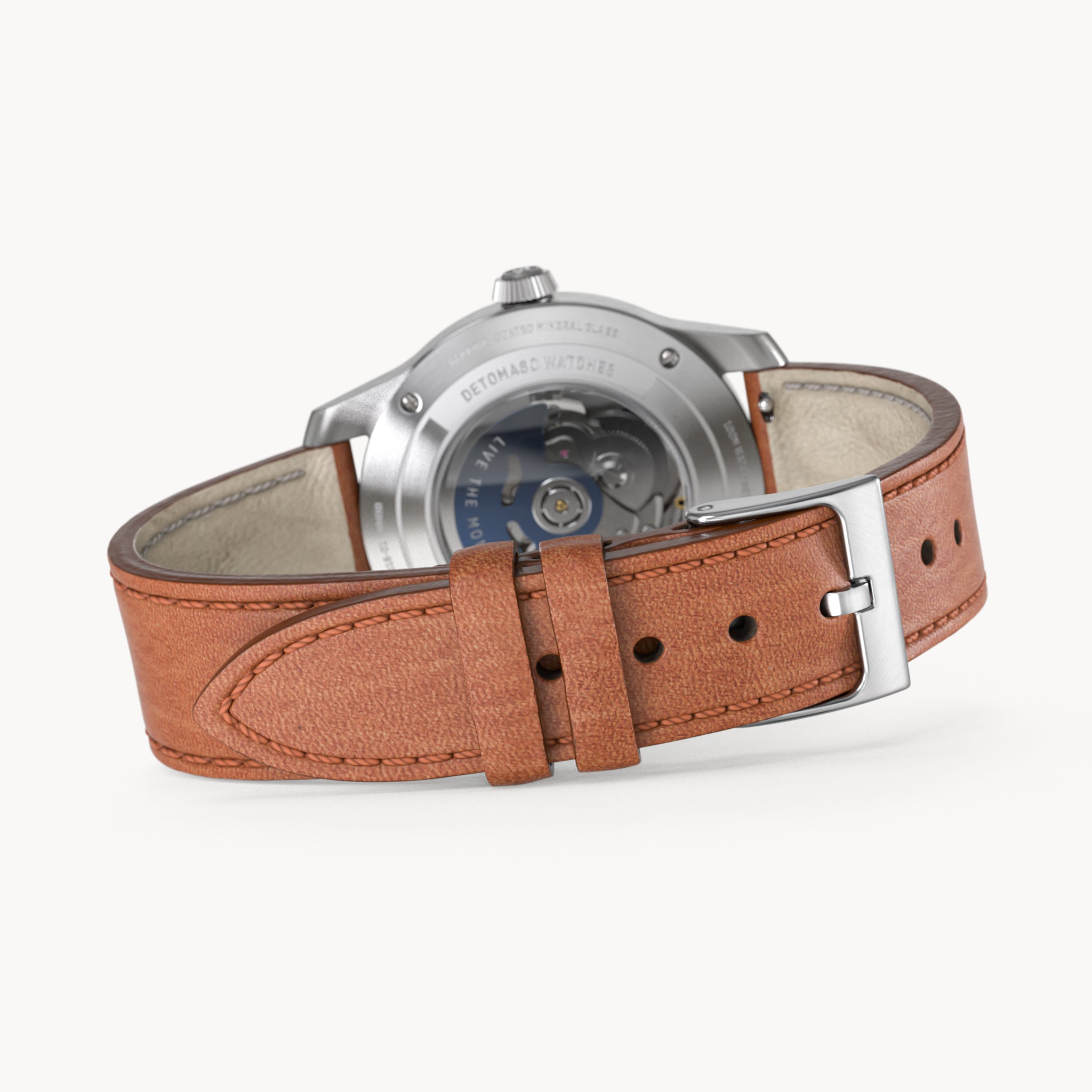 URBAN EXPLORER AUTOMATIC GMT
 SILVER BLUE
 - Vegan Apple Leather Brown Smooth - Detomaso Watches