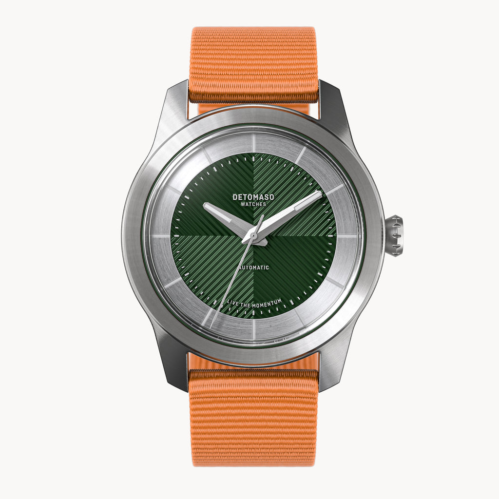 CLASSIC AUTOMATIC FOREST GREEN - Ocean Plastic Orange Woven - Detomaso Watches
