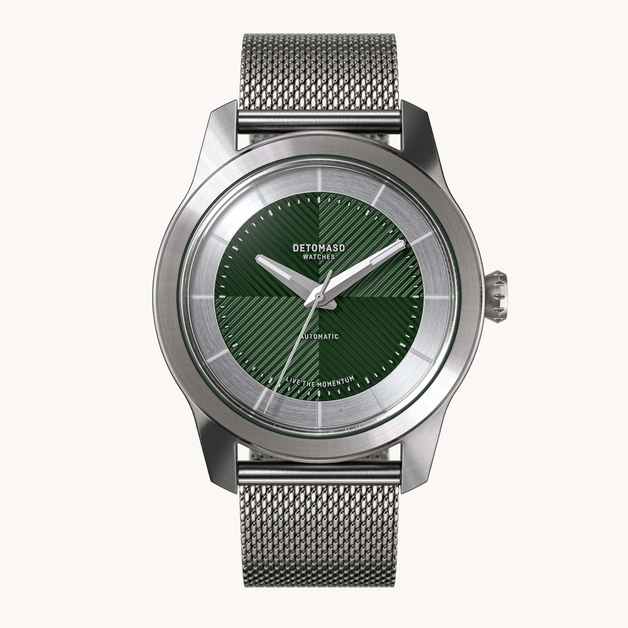 CLASSIC AUTOMATIC FOREST GREEN - Mesh Silver Brushed - Detomaso Watches