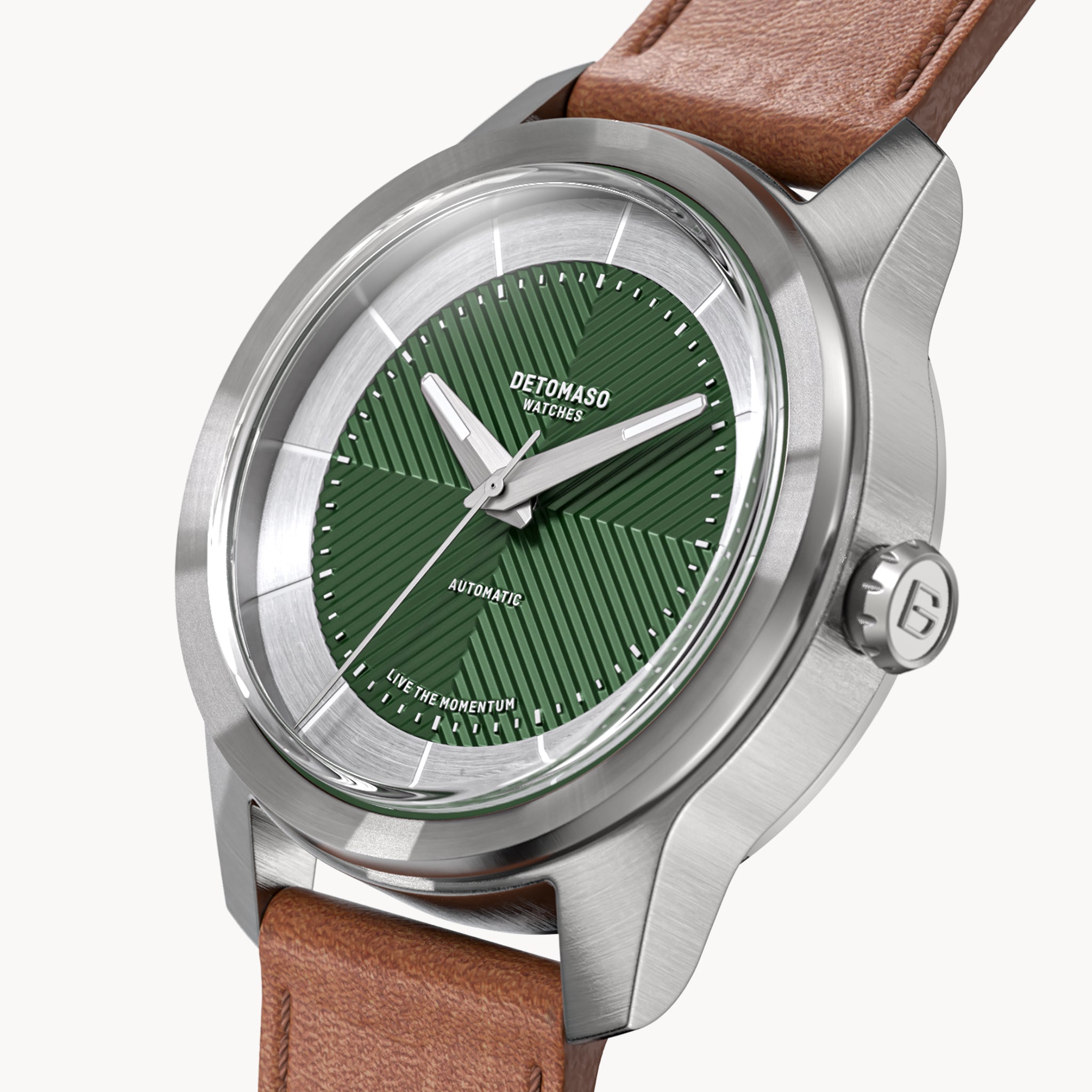 CLASSIC AUTOMATIC FOREST GREEN - Vegan Apple Leather Brown Smooth - Detomaso Watches
