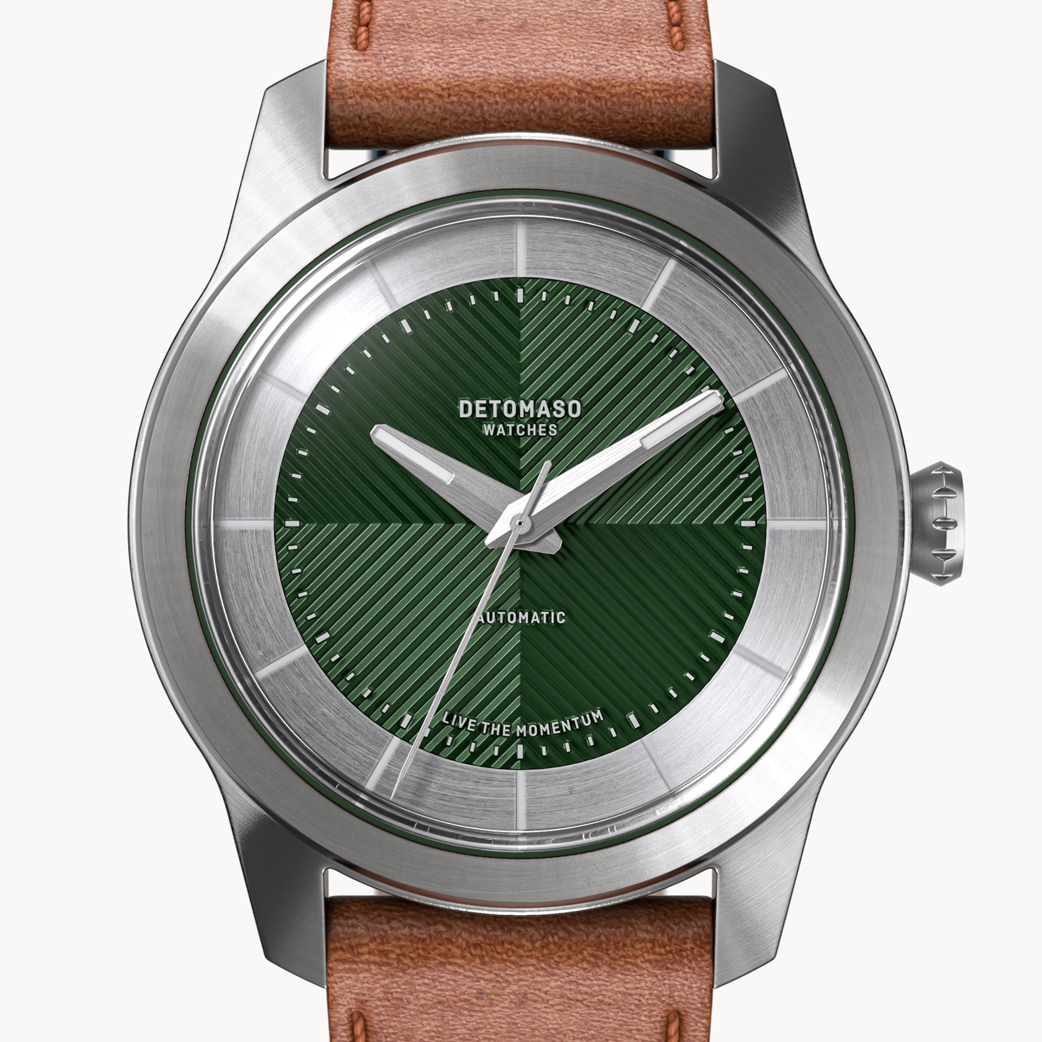 CLASSIC AUTOMATIC FOREST GREEN - Vegan Apple Leather Brown Smooth - Detomaso Watches