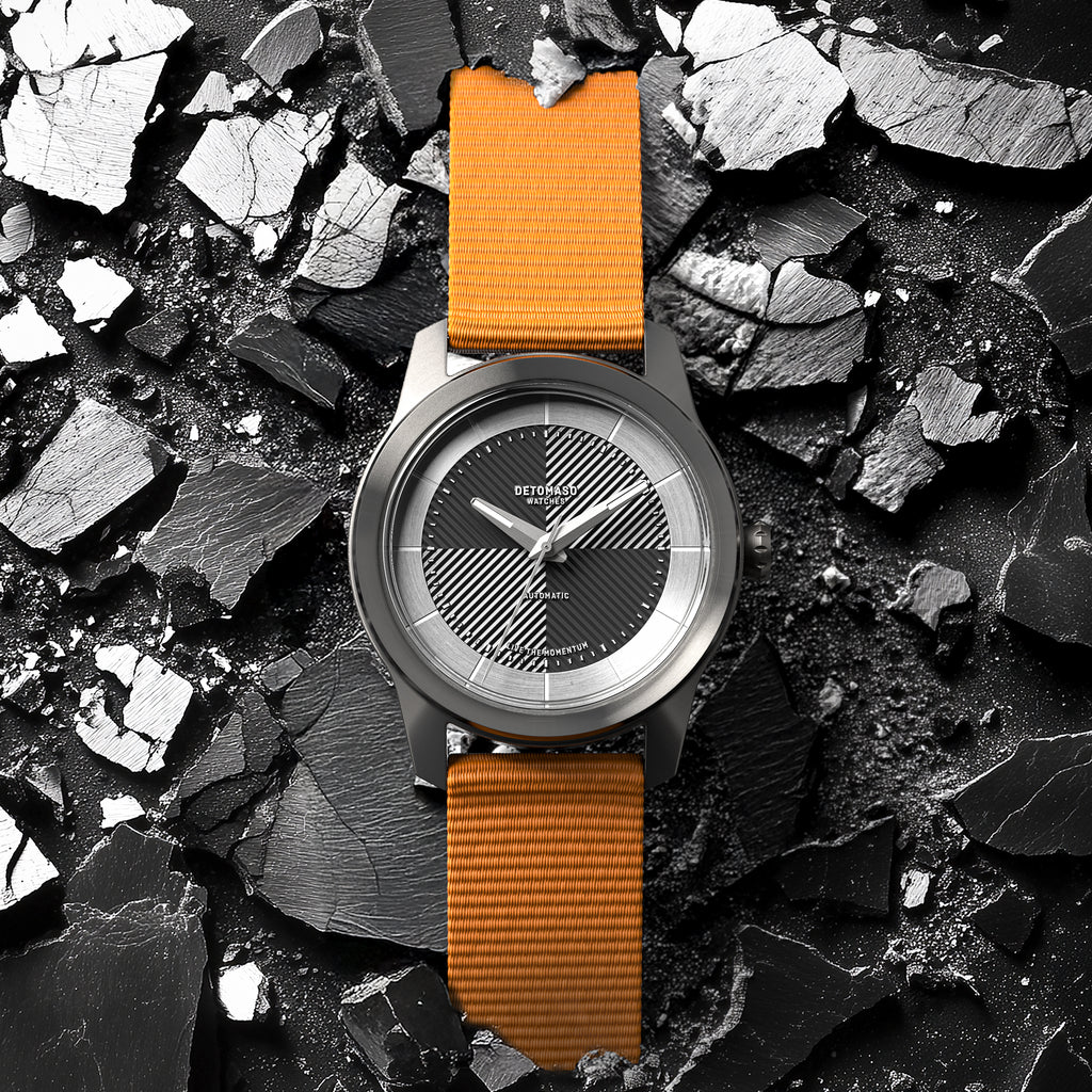 CLASSIC AUTOMATIC SLATE BLACK - Ocean Plastic Orange Woven - Detomaso Watches