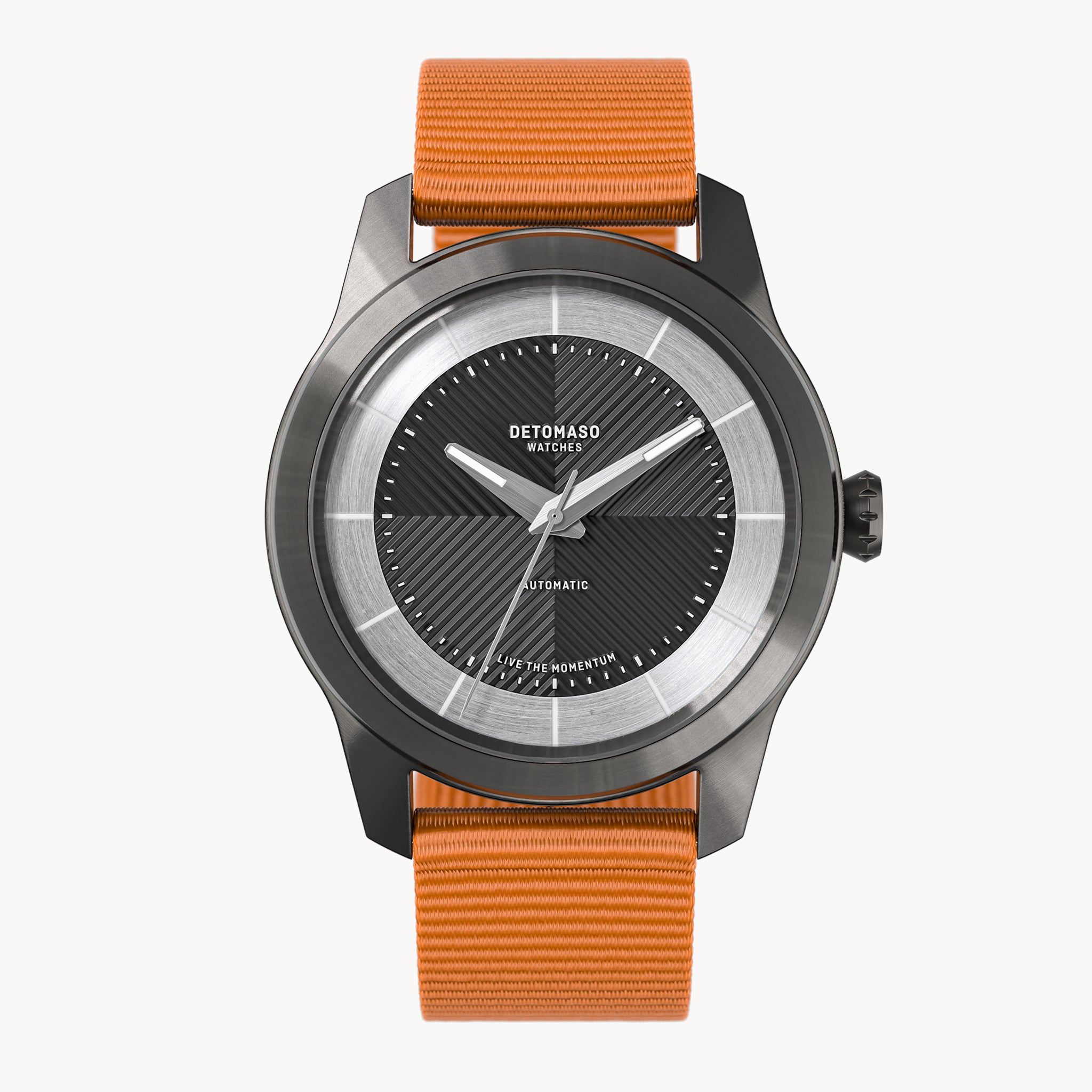 CLASSIC AUTOMATIC SLATE BLACK - Ocean Plastic Orange Woven - Detomaso Watches