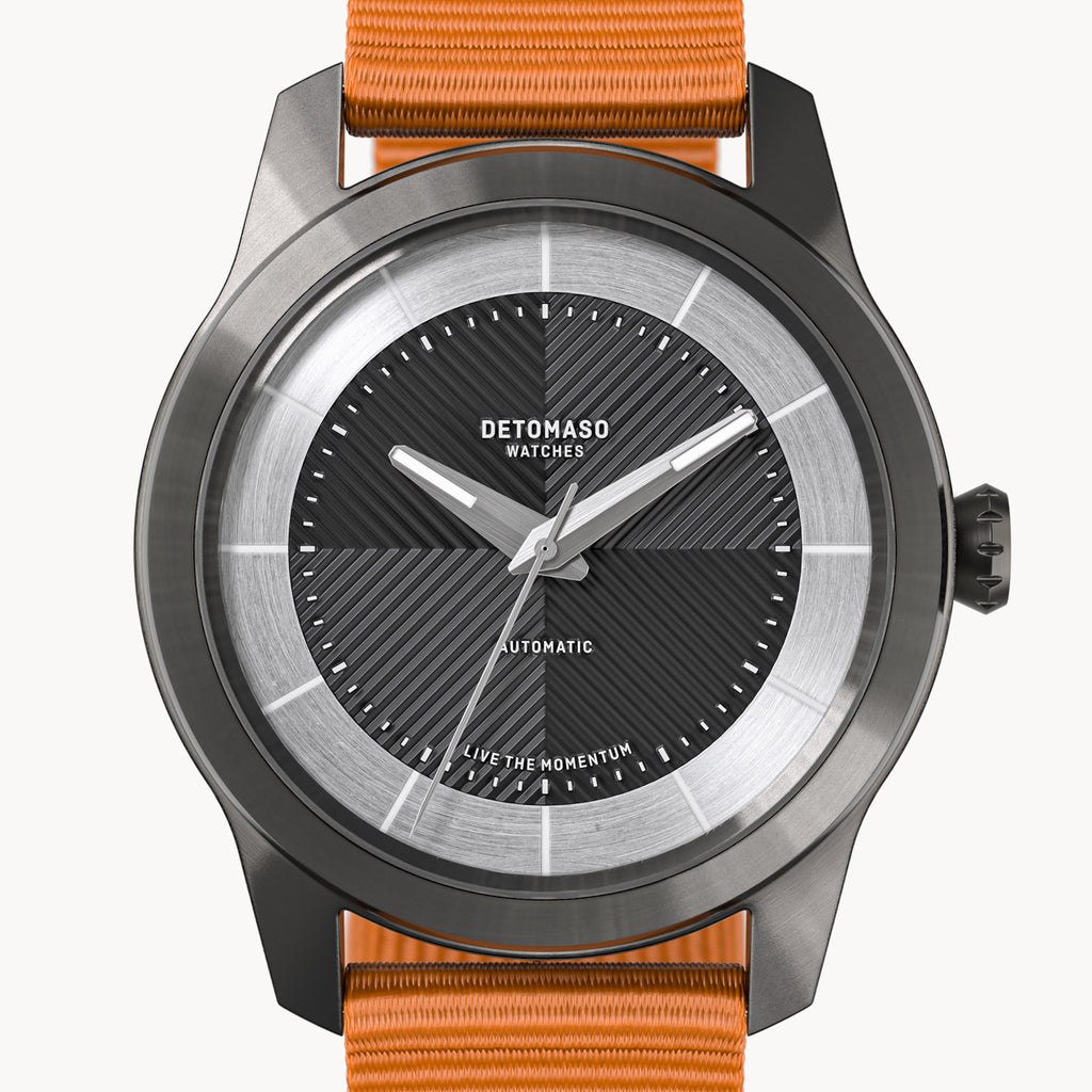 CLASSIC AUTOMATIC SLATE BLACK - Ocean Plastic Orange Woven - Detomaso Watches