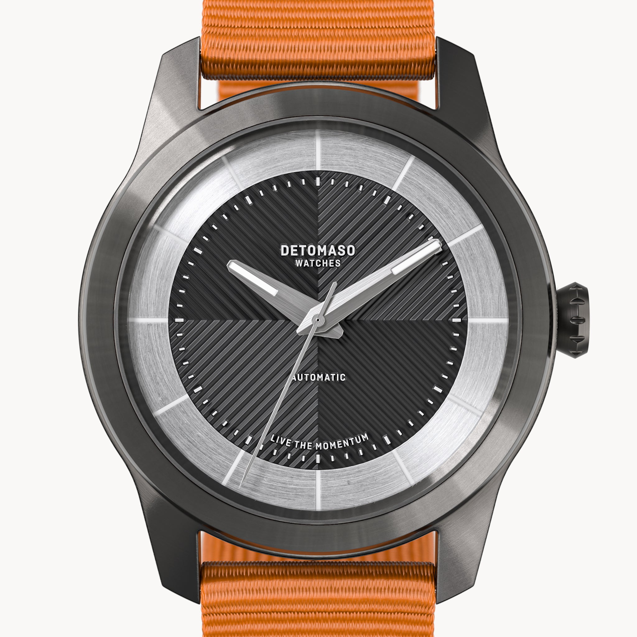 CLASSIC AUTOMATIC SLATE BLACK - Ocean Plastic Orange Woven - Detomaso Watches