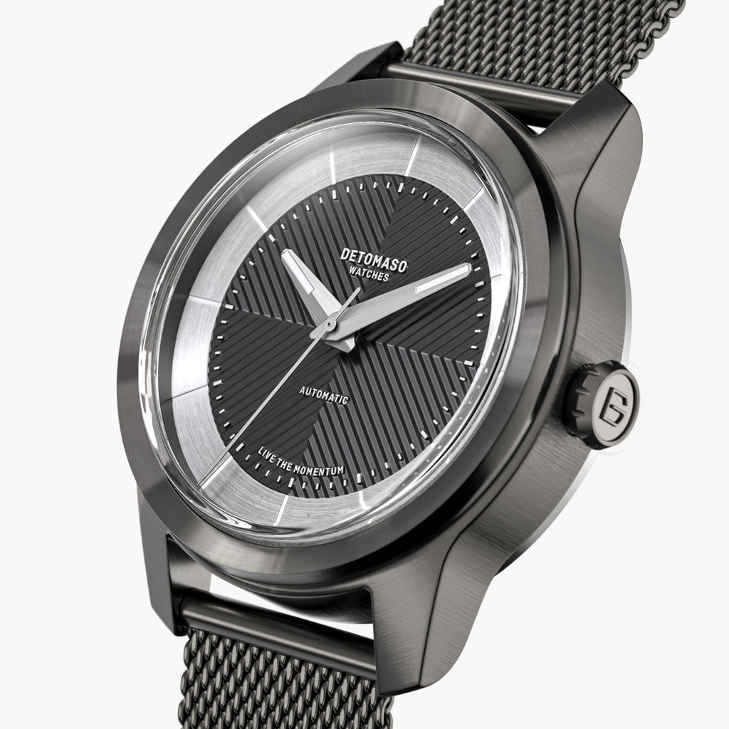 CLASSIC AUTOMATIC SLATE BLACK - Mesh Dark Gun Brushed - Detomaso Watches