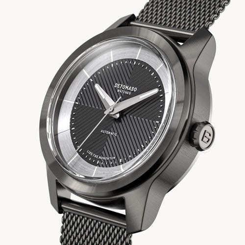 CLASSIC AUTOMATIC SLATE BLACK - Mesh Dark Gun Brushed - Detomaso Watches