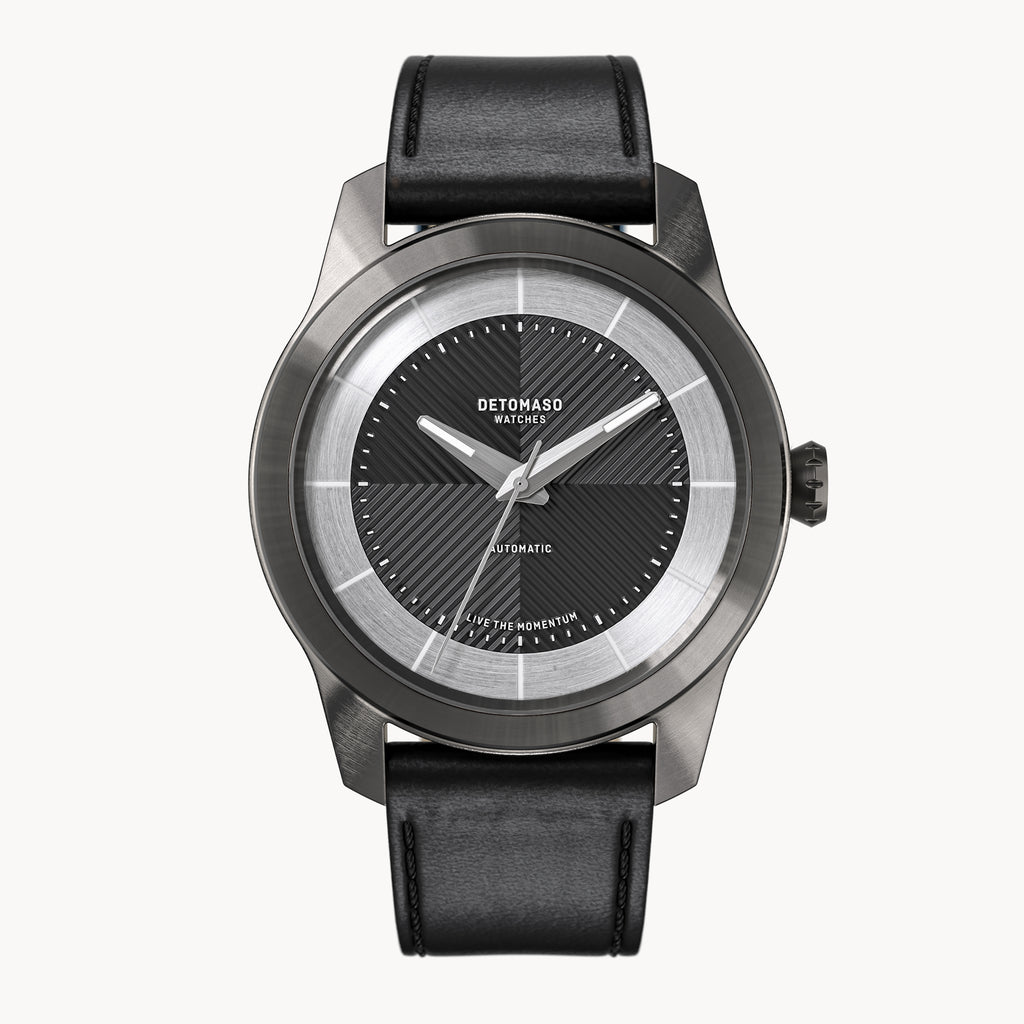 CLASSIC AUTOMATIC SLATE BLACK - Vegan Apple Leather Black Smooth - Detomaso Watches