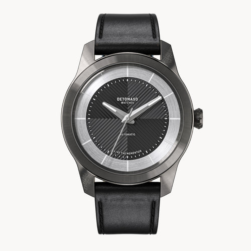 CLASSIC AUTOMATIC SLATE BLACK - Vegan Apple Leather Black Smooth - Detomaso Watches